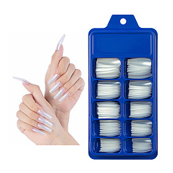 Белый 100шт 10 размер трапециевидной формы пластиковые накладные ногти, пресс с полным покрытием на накладных ногтях, нейл-арт съемный маникюр, аксессуары для украшения ногтей для практики маникюра, белые, 26~32x7~14 мм, 10шт / размер