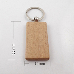 BurlyWood Undyed Wooden Keychains, with Zinc Alloy Split Key Rings, Rectangle, BurlyWood, 9.1cm