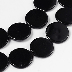 Noir Chapelets de perles de coquillage, peint à la bombe, plat rond, noir, environ 17 mm de diamètre, épaisseur de 3mm, Trou: 1mm, Environ 22 pcs/chapelet