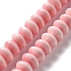Pink Handmade Pearlized Porcelain Beads, Flat Round, Pink, 12x7mm, Hole: 1.6mm, about 45pcs/strand, 12.40''(31.5cm)