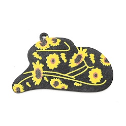 Hat Western Cowboy Style Printed Acrylic Pendants, Cowboy Hat with Chrysanthemum Pattern Charm, Hat, 28x46x1.5mm, Hole: 1.6mm