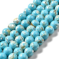 Sky Blue Synthetic Turquoise and Sea Shell Assembled Beads Strands, Dyed, Round, Sky Blue, 6mm, Hole: 1.2mm, about 65pcs/strand, 15.75''(40cm)