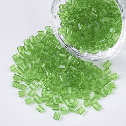 Lime Green 6/0 Two Cut Glass Seed Beads, Hexagon, Transparent Colours, Lime Green, 3.5~5x3.5~4mm, Hole: 1mm, about 4500pcs/bag