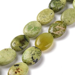 Olive Terne Perles naturelles serpentine brins, ovale, verte, taille:  Largeur environ 10mm, Longueur 14mm, épaisseur de 4.5mm, Trou: 1mm, Environ 30 pcs/chapelet, 16 pouce