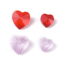 Mixed Color Valentine Theme, Transparent Glass Beads, Faceted, Heart, Pearl Pink & Red, 14x14x8.5mm and 10x10x6.5mm, Hole: 1mm, 40pcs/set