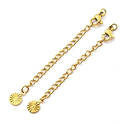 Real 18K Gold Plated 304 Stainless Steel Curb Chain Extender, End Chains with Lobster Claw Clasps and Sun Chain Tabs, Real 18K Gold Plated, 69mm
