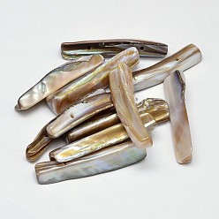 Chameau Perles rectangulaires de coquille d'eau douce naturelles, chameau, 43~45x8~11mm, trou: 1~1.4 mm, environ 100 pcs / 500 g