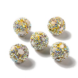 Jaune Perles de strass d'argile polymère , avec éclats d'imitation de pierres précieuses, ronde, jaune, 16x17mm, Trou: 1.8mm