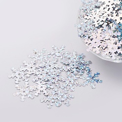 Silver Ornament Accessories Plastic Paillette/Sequins Beads, Snowflake, Silver, 19x17x0.1mm, Hole: 1.4mm