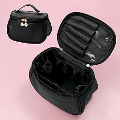 Noir Grand sac de rangement de maquillage portable en cuir pu imperméable, trousse de toilette multifonctionnelle, avec chaînette, noir, 14x21x14 cm