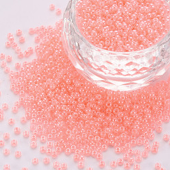 Light Coral 12/0 Imitation Jade Glass Seed Beads, Opaque Colours Luster, Round, Light Coral, 2x1.5mm, Hole: 1mm, about 40000pcs/Pound
