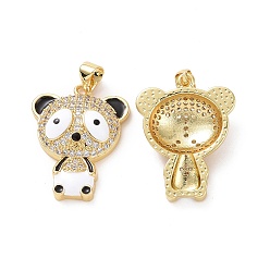 White Brass Micro Pave Clear Cubic Zirconia Pendants, with Enamel, Panda Charms, Golden, White & Black, 26x20x5.5mm, Hole: 3.5x4mm