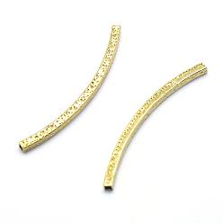 Raw(Unplated) Brass Textured Tube Beads, Curved, Lead Free & Cadmium Free & Nickel Free, Tube, Raw(Unplated), 37x2x2mm, Hole: 1x1mm