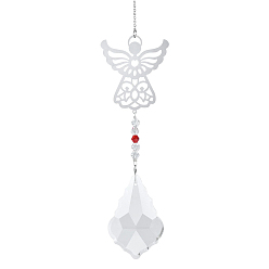 Angel & Fairy Teardrop Glass Hanging Suncatcher Pendant Decoration, Crystal Ceiling Chandelier Ball Prism Pendants, with Stainless Steel Findings, Angel & Fairy, 350mm