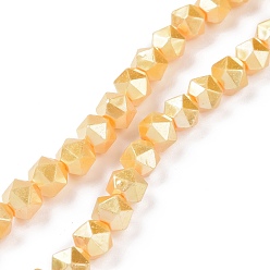 Gold Glass Pearl Beads Strands, Faceted, Polygon, Gold, 7.5x7.5mm, Hole: 1mm, about 49pcs/strand, 14.09 inch(35.8cm)