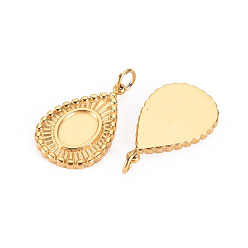 Real 14K Gold Plated 304 Stainless Steel Pendant Cabochon Settings, with Jump Rings, Teardrop, Real 14K Gold Plated, Tray: 8x6mm, 21x13.5x2mm, Jump Ring: 4.8x0.8mm, 3.2mm inner diameter