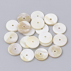 Ivoire Perles de coquille d'eau douce, disque / plat rond, perles heishi, blanc crème, 7.5~8x1.5mm, Trou: 1~1.5mm