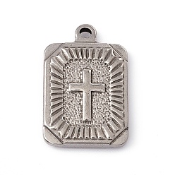Stainless Steel Color 304 Stainless Steel Pendant, Rectangle with Cross, Stainless Steel Color, 25.5x17x4mm, Hole: 1.8mm