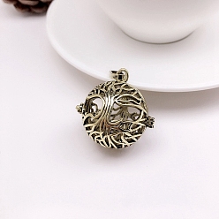 Antique Bronze Brass Hollow Round with Tree of Life Cage Pendants, For Chime Ball Pendant Necklaces Making, Antique Bronze, 24x21mm