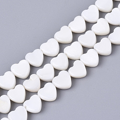 Creamy White Natural Freshwater Shell Beads Strands, Top Drilled Beads, Heart, Creamy White, 6x5.5x2.5mm, Hole: 0.7mm, about 62pcs/strand, 14.57 inch(37cm)