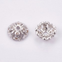 Platine Laiton perles caps, avec zircons, plaqué longue durée, platine, 8x3mm, Trou: 1.2mm