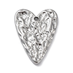 Stainless Steel Color 304 Stainless Steel Pendants, Textured, Heart Charm, Stainless Steel Color, 26x19x2mm, Hole: 1.8mm