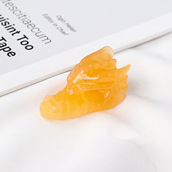 Yellow Agate Natural Yellow Agate Sculpture Display Decorations, for Home Office Desk, Dragon Head, 36.5~38x20.5x20.5~22.5mm
