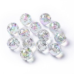 Silver Transparent Acrylic Beads, Trace A Design in Gold, Round, Silver, 16x16mm, Hole: 2.5mm