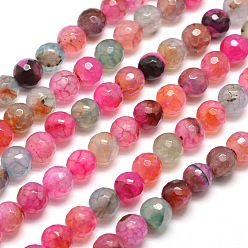 Hot Pink Dyed Natural Agate Faceted Round Beads Strands, Hot Pink, 8mm, Hole: 1mm, about 48pcs/strand, 14.5 inch