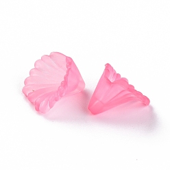 Hot Pink Frosted Acrylic Bead Caps, Flower, Hot Pink, 12x12x9mm, Hole: 1.2mm, about 1700pcs/500g
