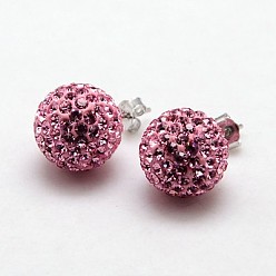 223_Light Rose 925 Sterling Silver Austrian Crystal Rhinestone Ear Studs, with Ear Nuts, Round, 223_Light Rose, 12mm, Pin: 0.8mm
