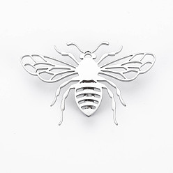 Stainless Steel Color Bee Brooch, 201 Stainless Steel Insect Lapel Pin for Backpack Clothes, Nickel Free & Lead Free, Stainless Steel Color, 31.5x49.5x6.5mm, Pin: 0.7mm