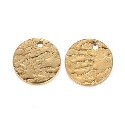 Golden Ion Plating(IP) 304 Stainless Steel Charms, Textured, Laser Cut, Flat Round, Golden, 12x1mm, Hole: 1.4mm