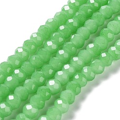 Verde Claro Hebras de cuentas de vidrio de imitación de jade pintadas para hornear, rondelle facetas, verde claro, 6x5 mm, agujero: 1.2 mm, sobre 85 unidades / cadena, 16.73'' (42.5 cm)