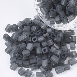 Gray 6/0 Transparent Glass Seed Beads, Frosted Colours, Square Hole, Cube, Gray, 6/0, 3~5x3~4x3~4mm, Hole: 1.2~1.4mm, about 4500pcs/bag