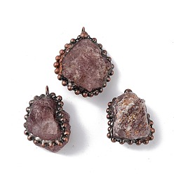 Strawberry Quartz Natural Strawberry Quartz Pendants, Nuggets Charms with Red Copper Plated Brass Chains, Lead Free & Cadmium Free, 31~42x23~35x12~23mm, Hole: 4mm