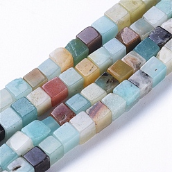 Flower Amazonite Natural Flower Amazonite Beads Strands, Cube, 4~4.5x4~4.5x4~4.5mm, Hole: 0.8mm, about 96pcs/strand, 15.75 inch(40cm)