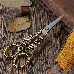 Antique Golden Flower Pattern Alloy with Stainless Steel Scissors, Embroidery Scissors, Sewing Scissors, Antique Golden, 145x60mm