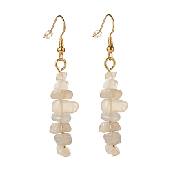 White Moonstone Boucles d'oreilles pendantes en perles de pierre de lune blanche naturelle, boucles d'oreilles gouttes de pierres précieuses pour femmes, bijoux en laiton, or, 50~54x7~11.5x5~8mm, pin: 0.7 mm