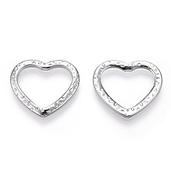 Stainless Steel Color 304 Stainless Steel Linking Ring, Hammered, Heart, Stainless Steel Color, 16.5x18x1.5mm, Inner Diameter: 10.5x14mm