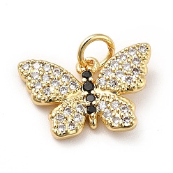 Clear Brass Micro Pave Cubic Zirconia Pendants, with Jump Ring, Long-Lasting Plated, Real 18K Gold Plated, Butterfly, Clear, 10.5x16.5x2mm