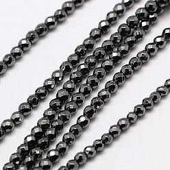 Hématite Sans Magnétique   Non-magnétiques brins de perles d'hématite synthétique, ronde à facettes, 3mm, Trou: 0.8mm, Environ 136 pcs/chapelet, 16 pouce