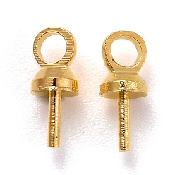 Golden Brass Cup Peg Bails Pendants, For Half Drilled Bead, Golden, 7x3mm, Hole: 1.5mm, Pin: 0.5mm, 100pcs/bag