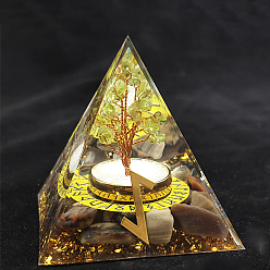 Aventurina Amarillo Símbolo de runa vikinga decoraciones de exhibición de resina de pirámide de orgonita, con chips de aventurina amarilla natural en el interior, para el escritorio de la oficina en casa, 50~60 mm