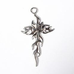 Antique Silver Tibetan Style Tribal Cross Big Gothic Alloy Pendants, Lead Free, Cadmium Free and Nickel Free, Antique Silver, 62x35x5mm, Hole: 4.5mm