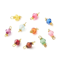 Mixed Color Transparent Acrylic Links Connectors, with Golden Alloy Daisy Spacer Beads and Brass Eye Pins, Bicone, Mixed Color, 18x8mm, Hole: 1.5mm and 2.5mm