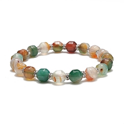 Colorful Dyed Natural Agate Beaded Stretch Bracelet, Brass Rhinestone Jewelry for Women, Colorful, Inner Diameter: 2-1/2~2-5/8 inch(6.5~6.7cm)