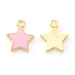 Pearl Pink Light Gold Plated Alloy Enamel Pendants, Star, Pearl Pink, 14x12.5x1.5mm, Hole: 1.2mm