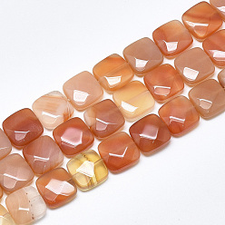 Carnelian Natural Carnelian Beads Strands, Faceted, Square, 12x12x4.5~5mm, Hole: 1mm, about 17pcs/strand, 8.0''