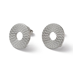 Stainless Steel Color 304 Stainless Stud Earring Findings, with Vertical Loops, Donut, Stainless Steel Color, 14mm, Hole: 2.7mm, Pin: 0.5mm